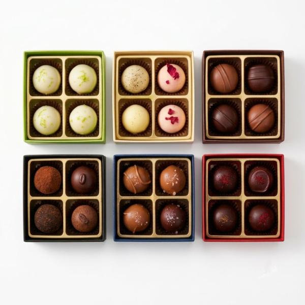 Verpackung für 4 Pralinen bunt, alle Farben